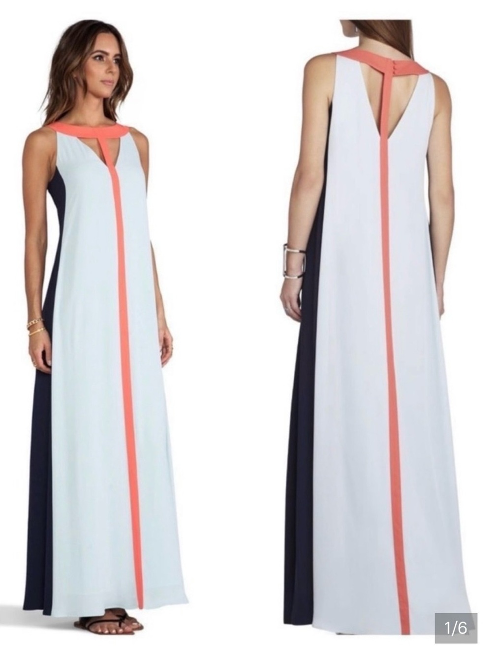 BCBGMaxAzria White Maxi Dress with Coral Trim. Wilah Dress.